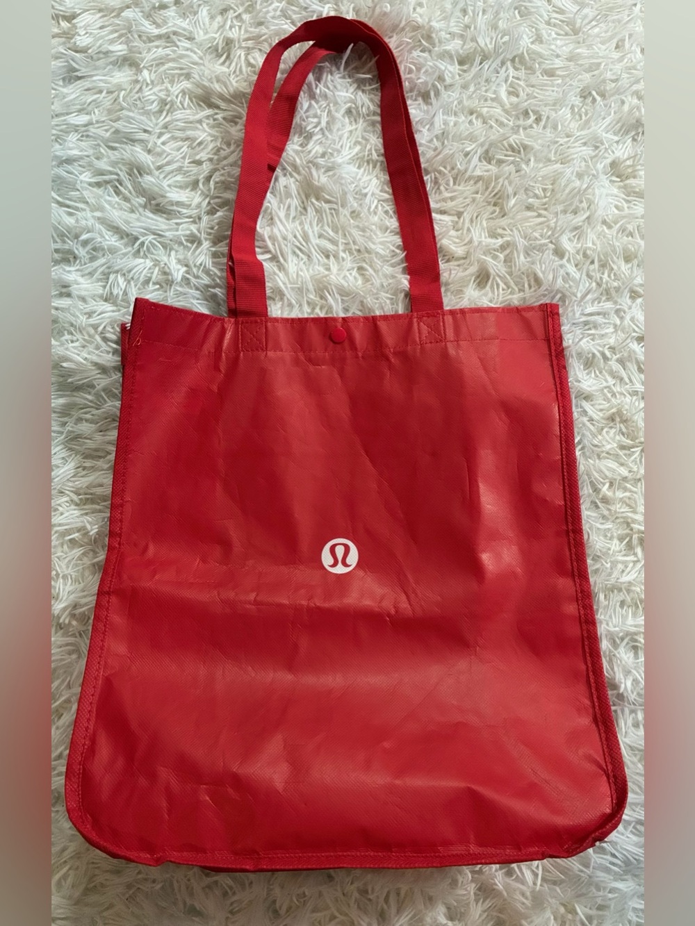 Lululemon Reusable Shopping Grocery Tote Lunch Gym Yoga Bag Red White Logo 16x14